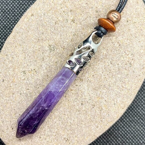 Amethyst Crystal Point Necklace Handcrafted - Picture 3 of 6